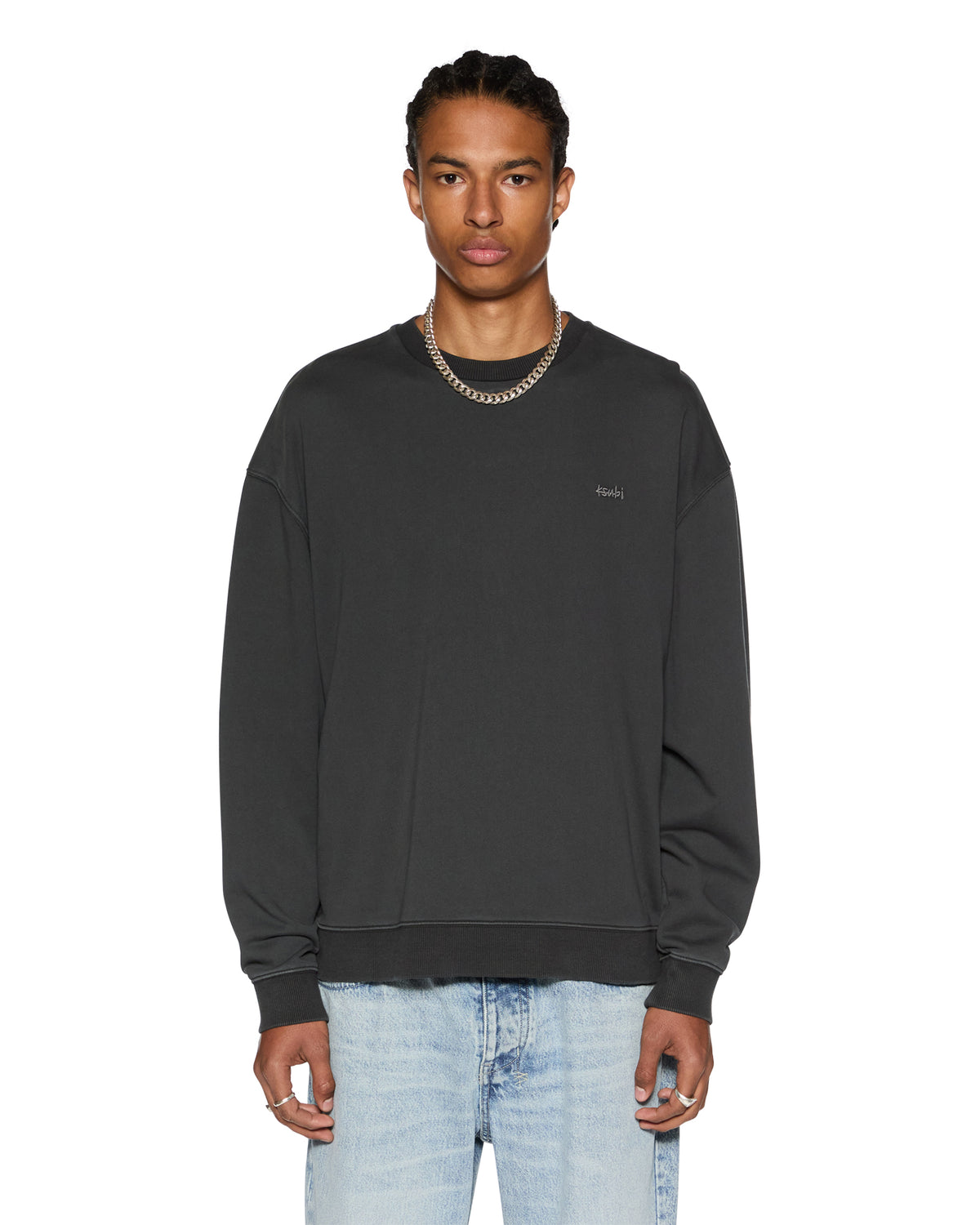 Mens 1999 Biggie Crew Faded Black Oversized Fleece - Black