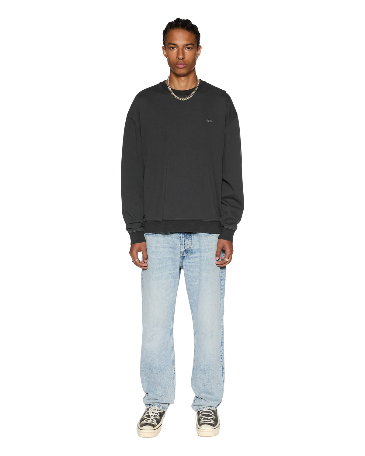 Mens 1999 Biggie Crew Faded Black Oversized Fleece - Black