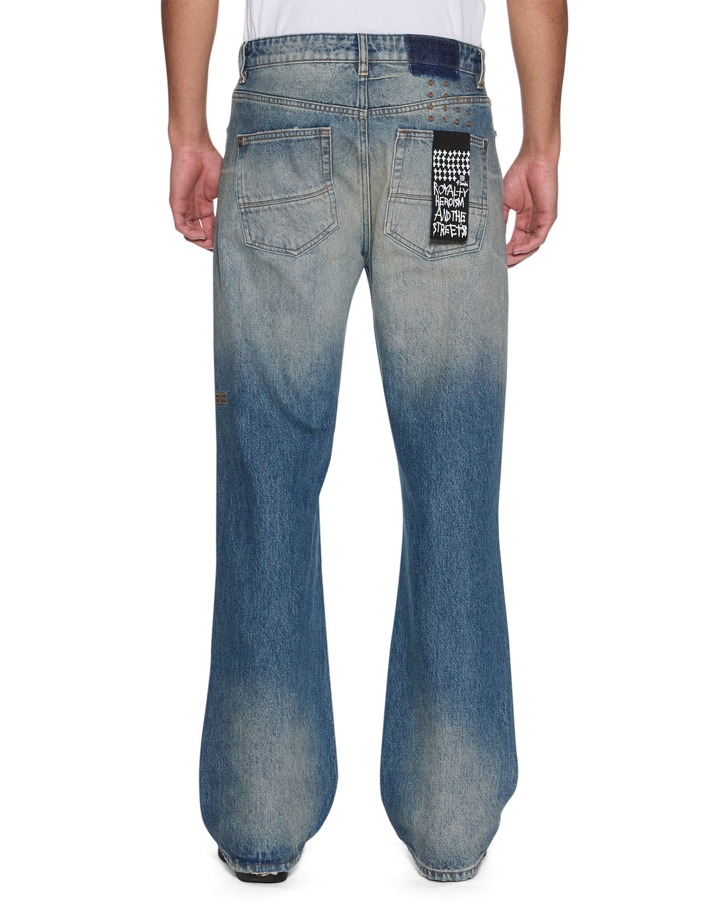 Mens Toro Portland Blue Stud Trashed Bootcut Denim Jeans - Denim