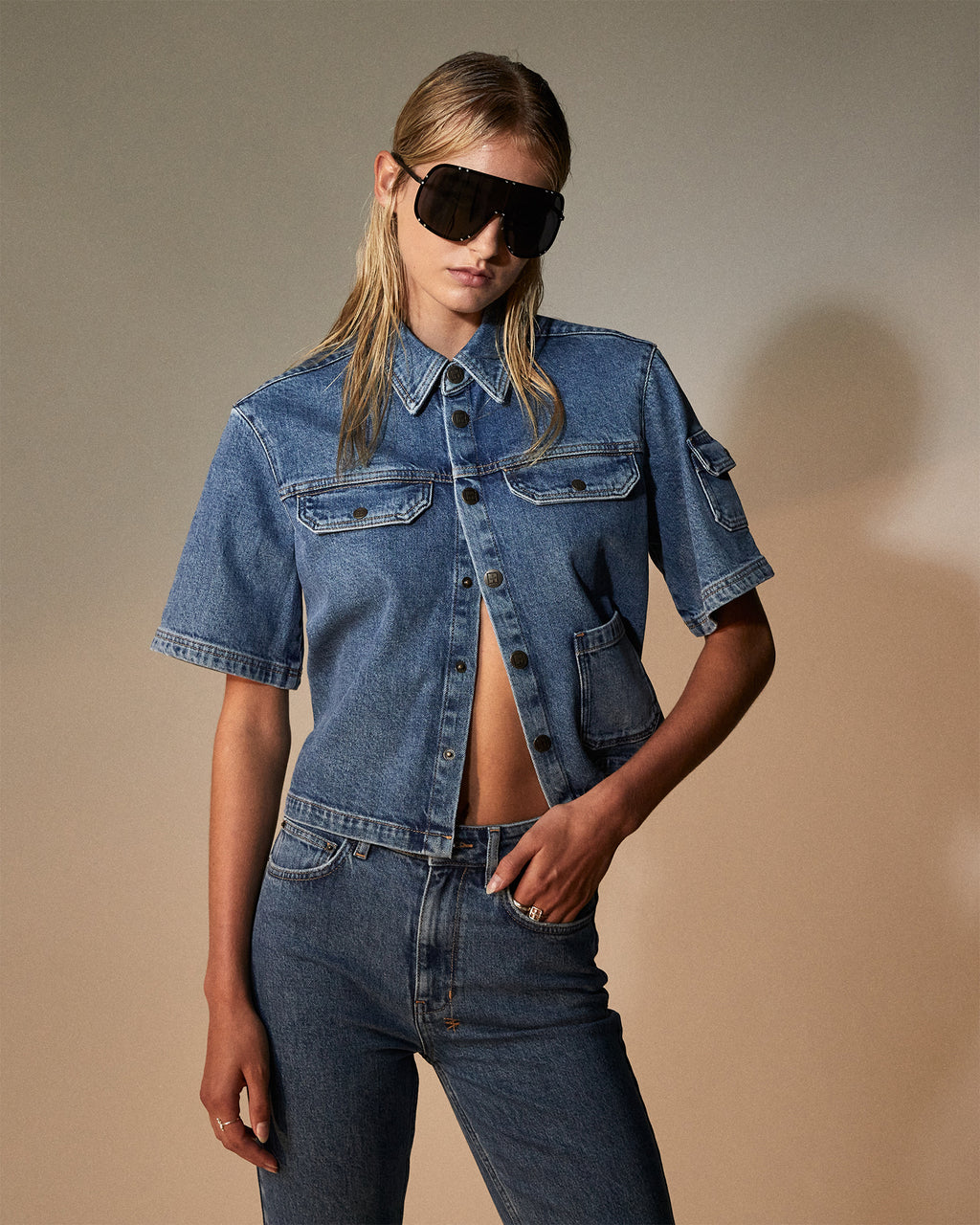 Ksubi Women's Cargo SS Shirt Heritage, Denim, Size XS