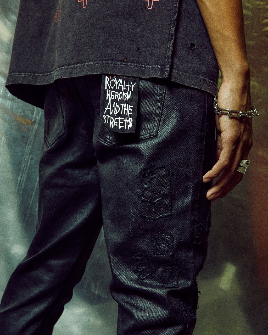 Mens Chitch 999 Black Wax Slim Denim Jeans - Black