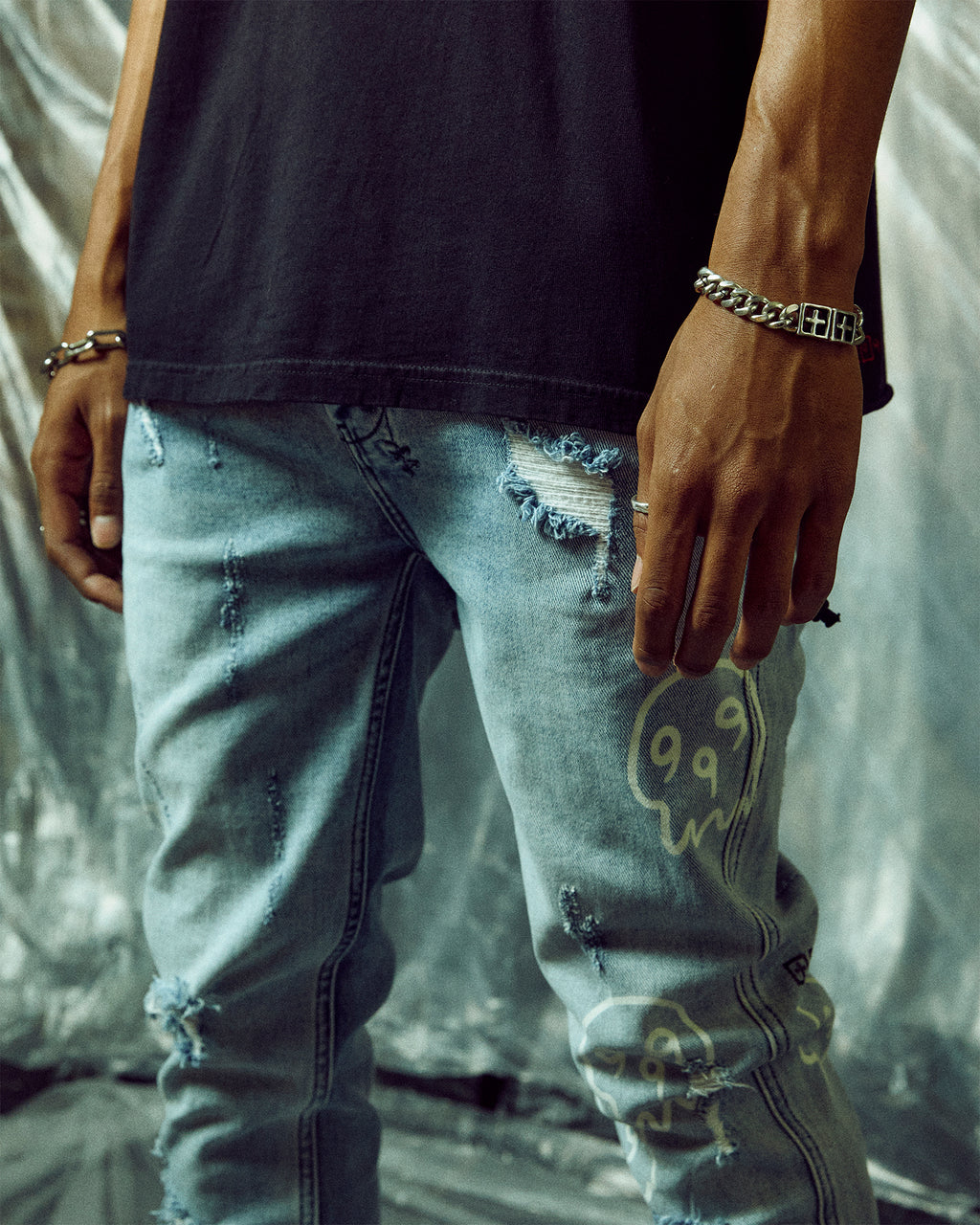 Mens Van Winkle Trashed Devil Skinny Denim Jeans - Denim