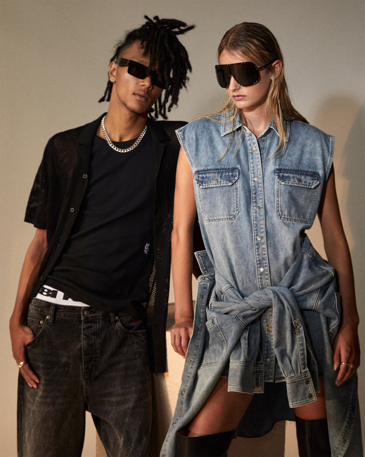 Womens Sleeveless Dress Overkast Oversized Shirts - Denim