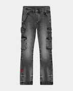 Mens 999 Bronko Cargo Black Bootcut Denim Jeans - Black