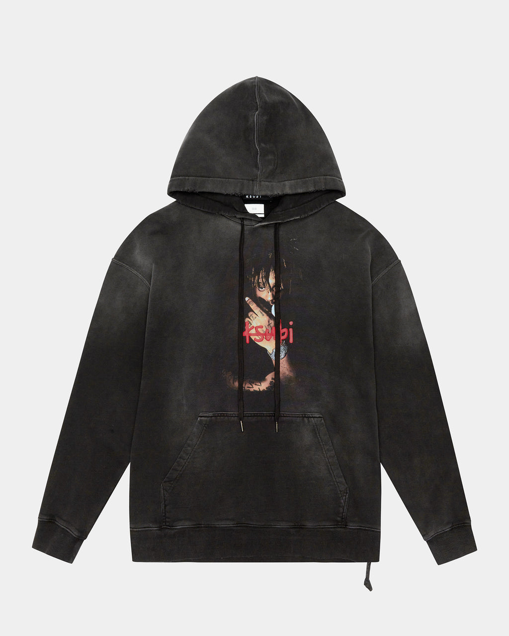 Mens 999 Juice Wrld Biggie Hoodie Jet Black Fade Oversized Fleece - Black