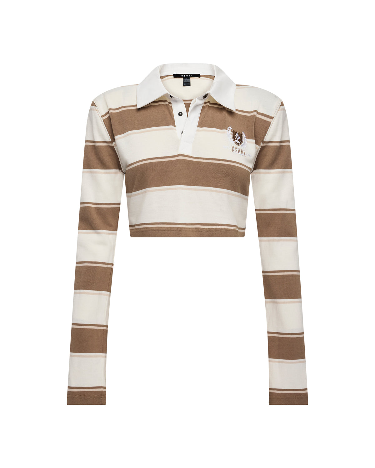 Womens Academy Ls Polo Shirt Tan Stripe Slim Fashion Tops - Beige