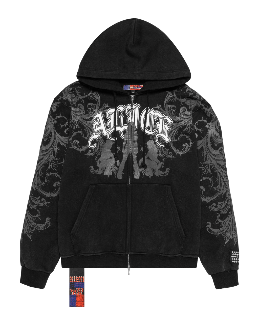 Midnight Studios パーカー　ALICE HOLLYWOOD Mens Ksubi X Alice Hollywood Graphic Zip Hoodie Black Jackets
