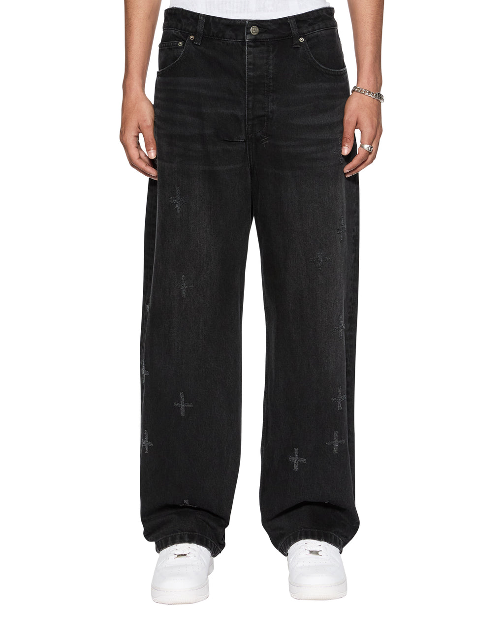 Mens Anti K Nirvana Plus Trashed Relaxed Denim Jeans - Black