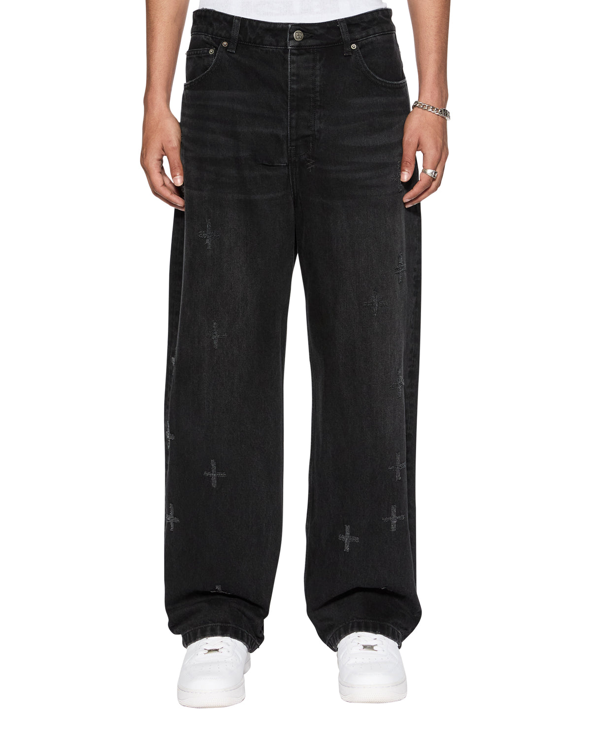 Mens Anti K Nirvana Plus Trashed Relaxed Denim Jeans - Black