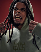 Mens Devil Trip Hoodie Khaki Oversized Fleece - Khaki