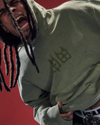 Mens Devil Trip Hoodie Khaki Oversized Fleece - Khaki