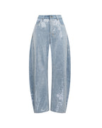 Womens Barrel Jean Sequin Spirit Spark Barrel Leg Denim Jeans - Denim
