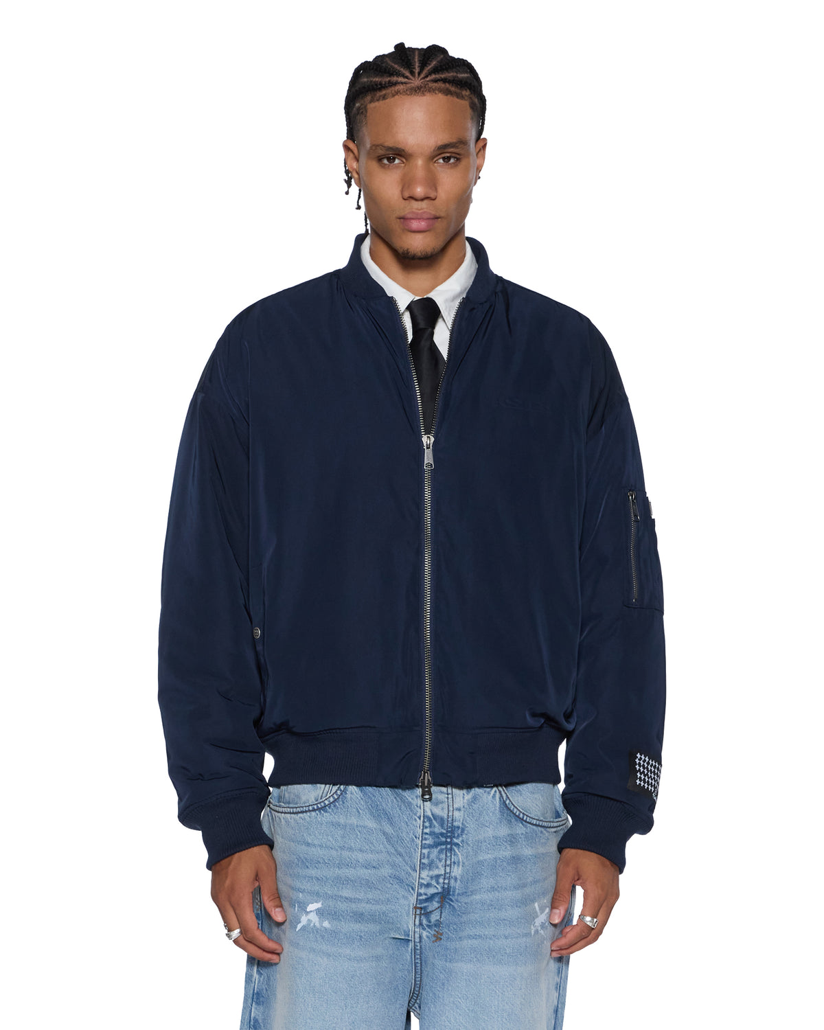 Mens Intruder Bomber Jacket Navy Oversized Jackets - Navy