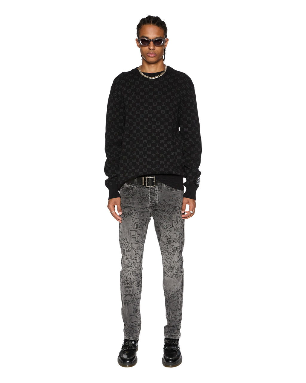 Mens Chitch Stencil Stitch Worn Grey Slim Denim Jeans - Grey
