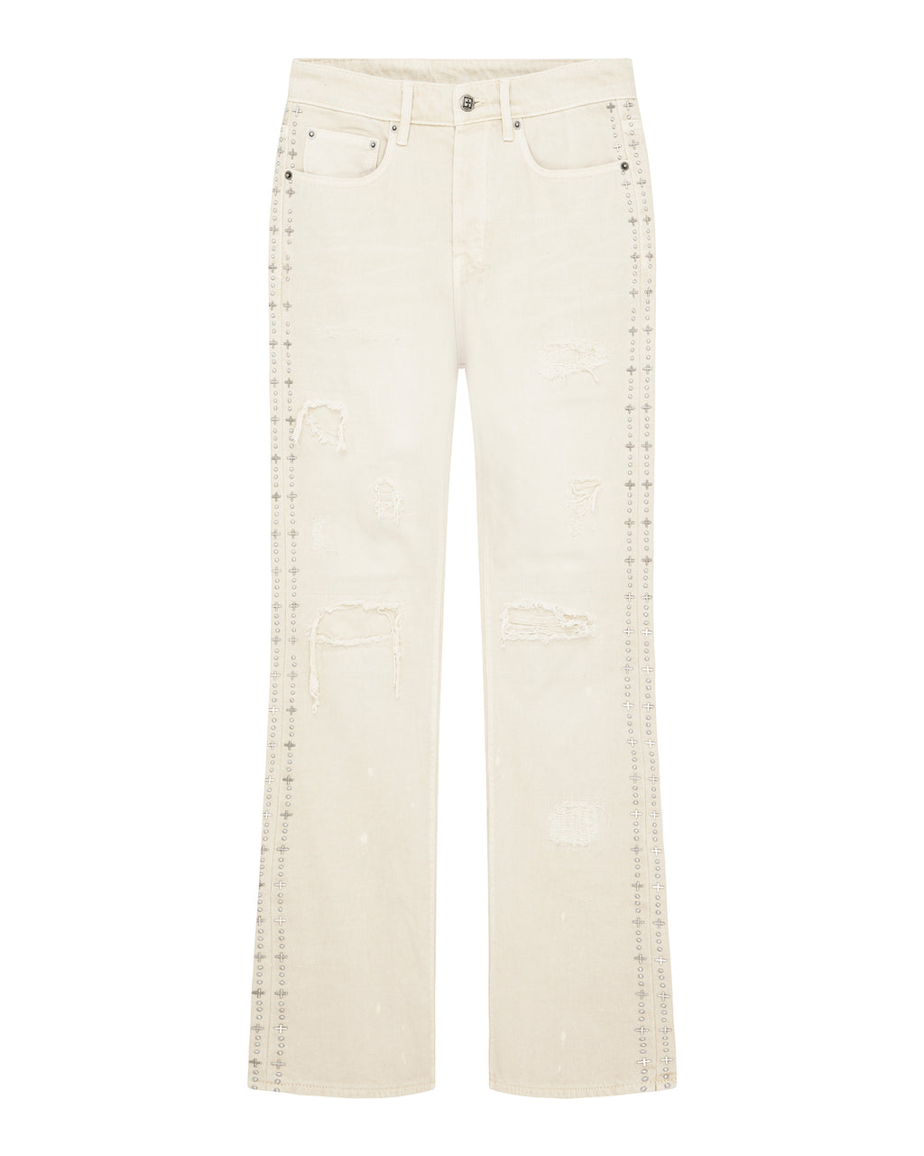Mens Bronko Ivory Trashed Bootcut Denim Jeans - Beige
