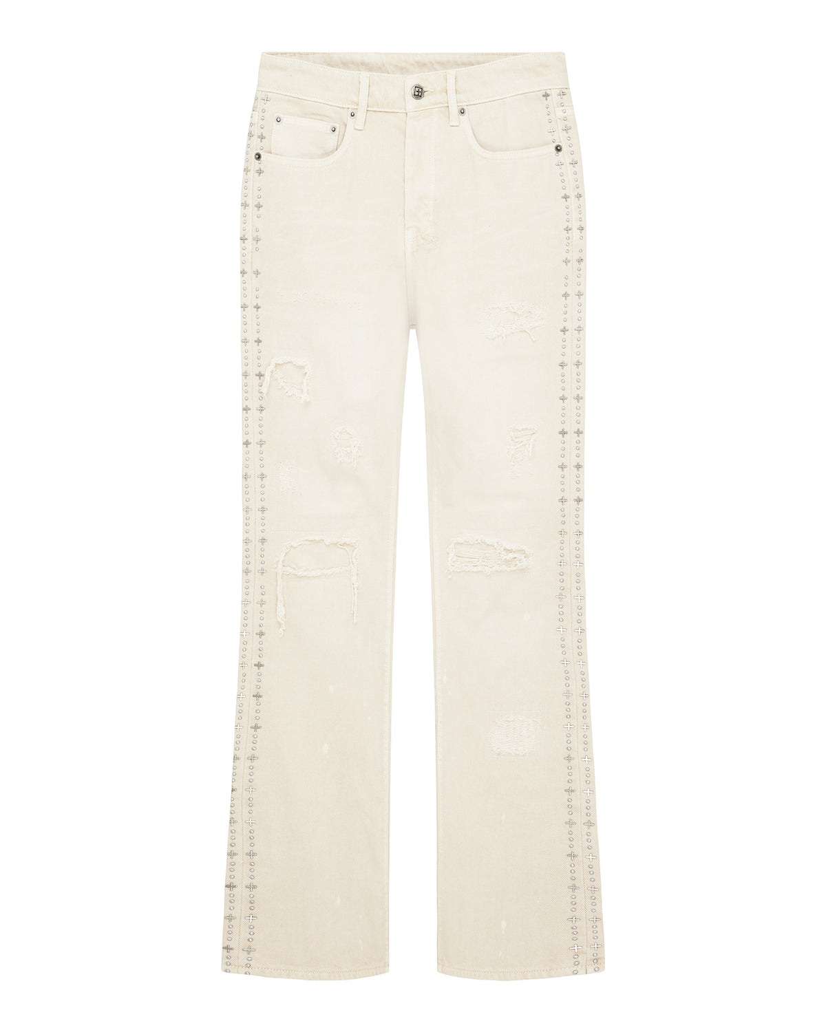Mens Bronko Ivory Trashed Bootcut Denim Jeans - Beige