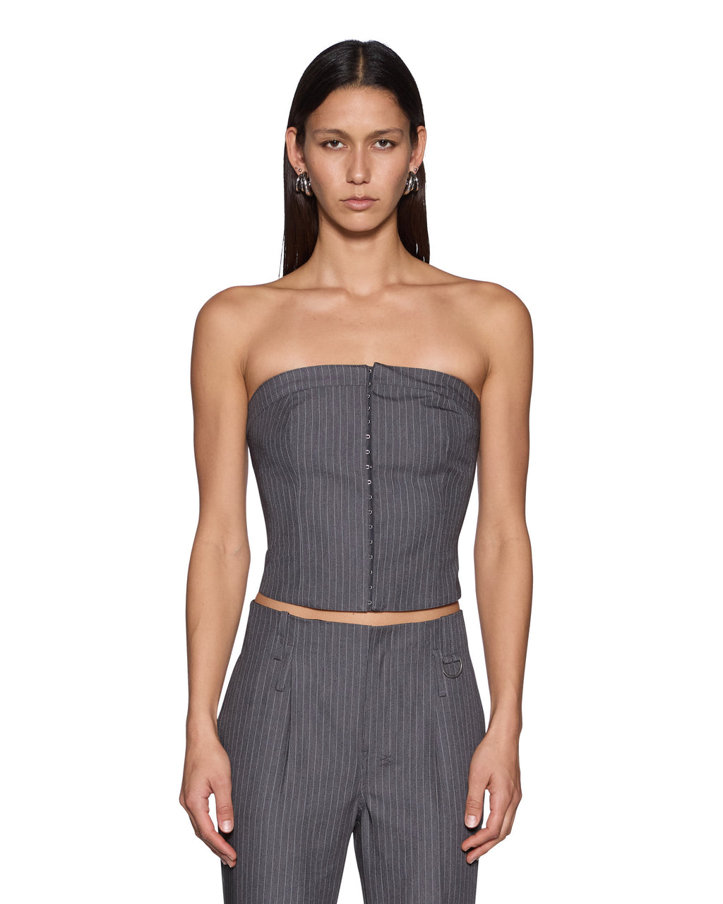 Womens Mondrian Bustier Top Grey Pinstripe Regular Fashion Tops - Grey