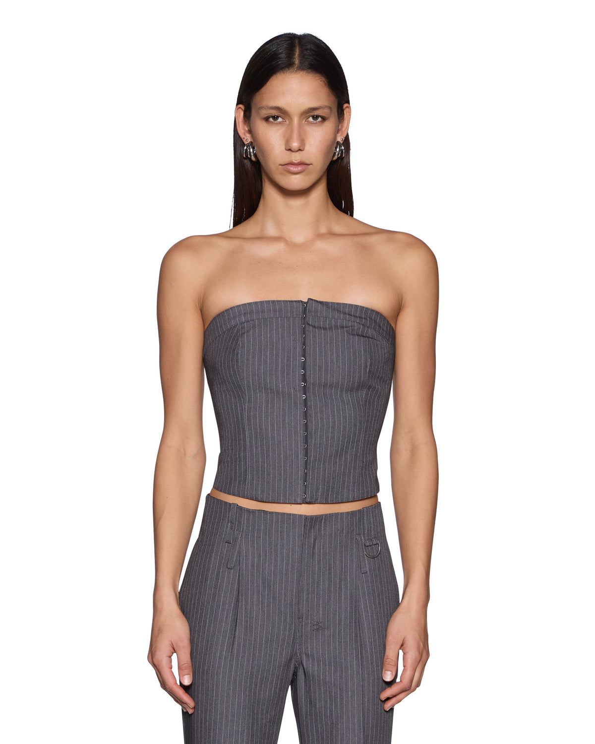 Womens Mondrian Bustier Top Grey Pinstripe Regular Fashion Tops - Grey
