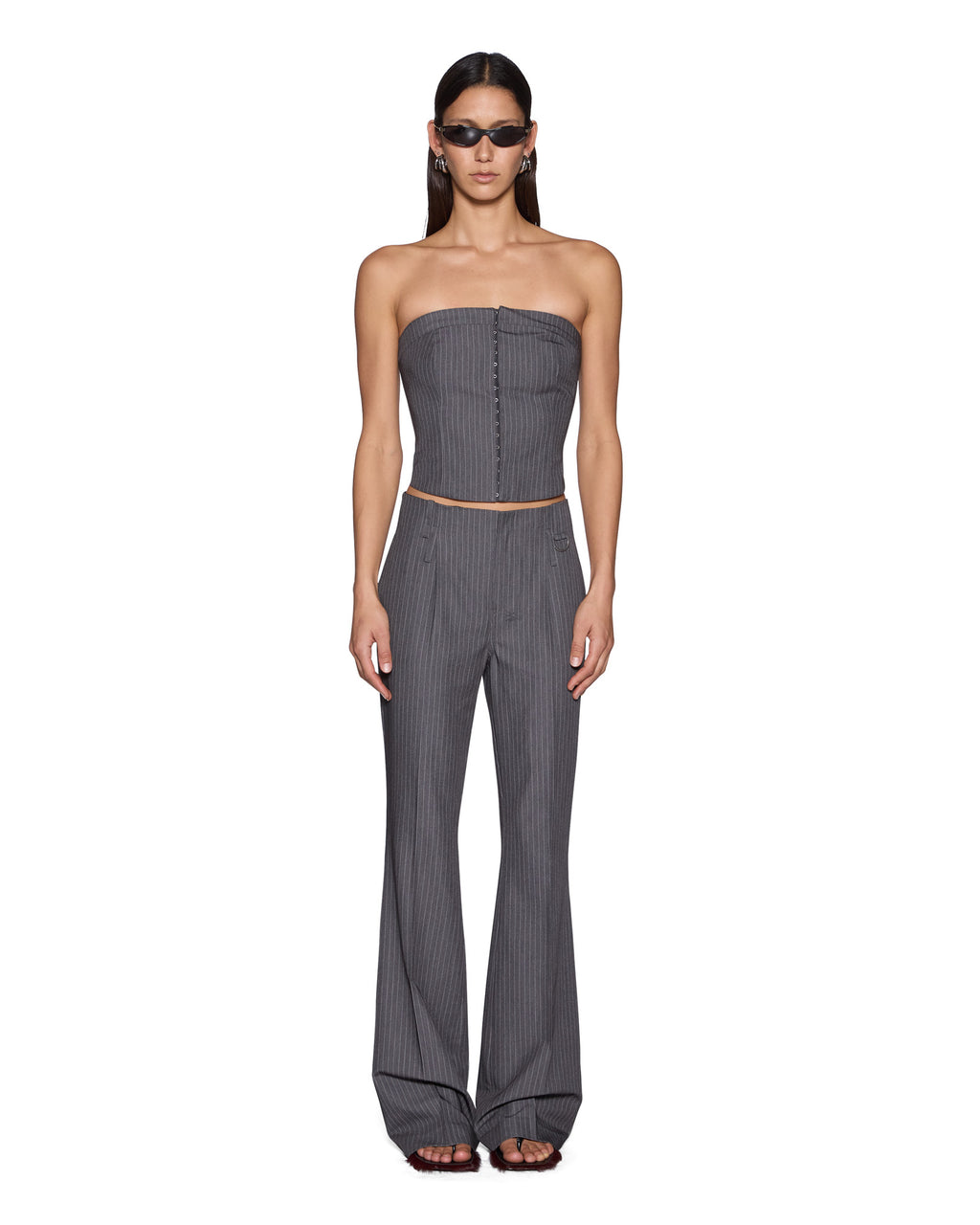 Womens Mondrian Bustier Top Grey Pinstripe Regular Fashion Tops - Grey