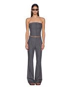 Womens Mondrian Bustier Top Grey Pinstripe Regular Fashion Tops - Grey