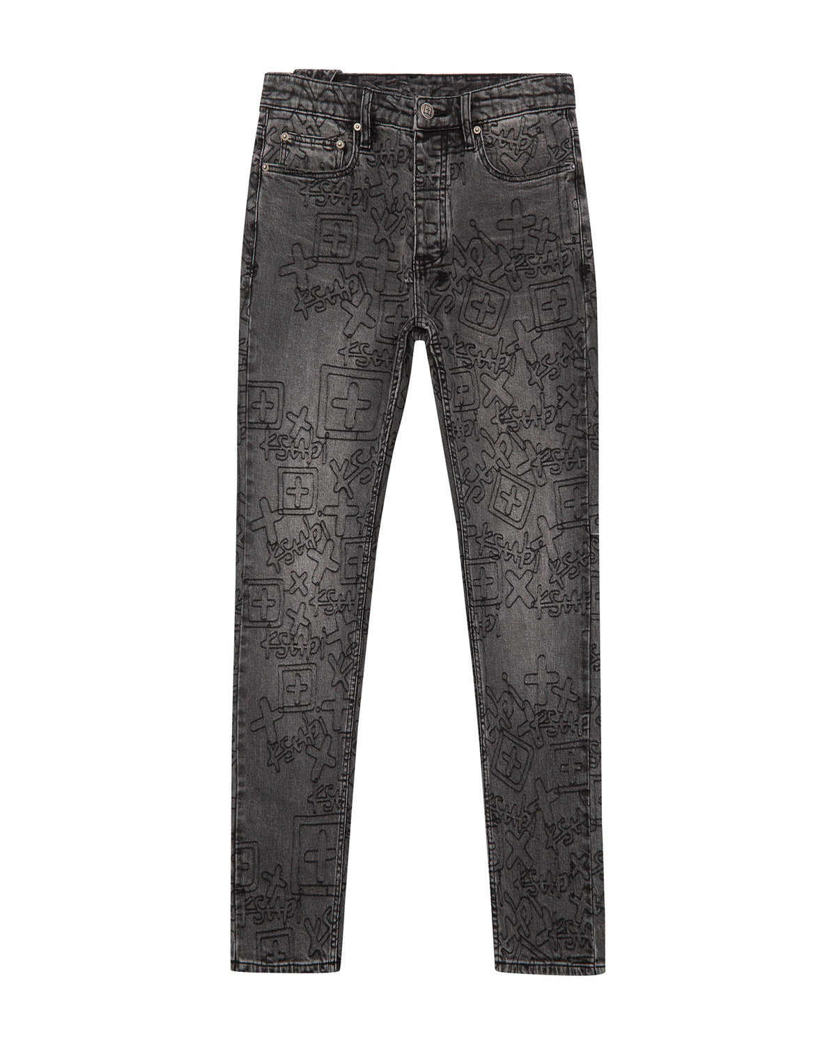 Mens Chitch Stencil Stitch Worn Grey Slim Denim Jeans - Grey