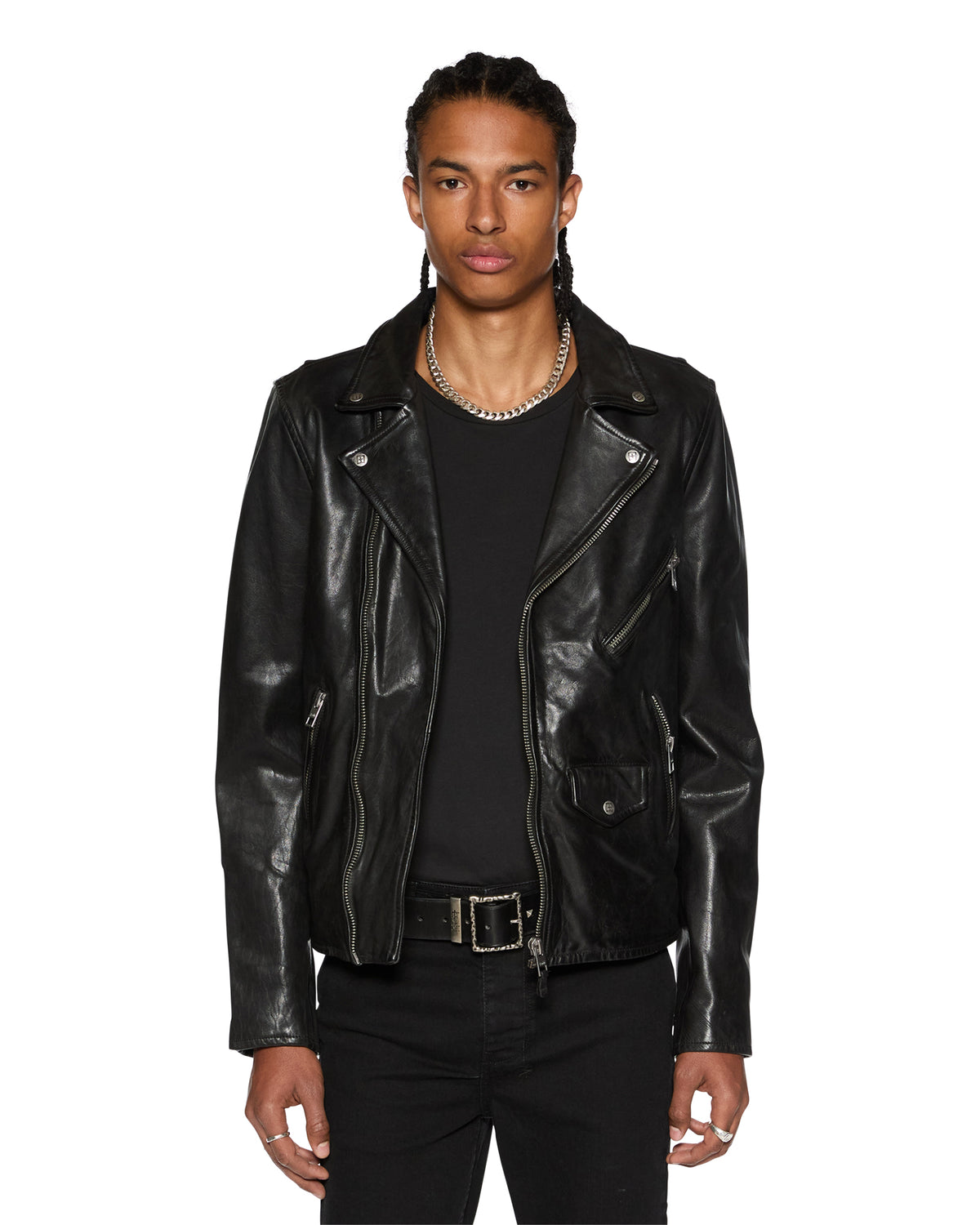 Mens Eagle Leather Jacket Black Regular Jackets - Black