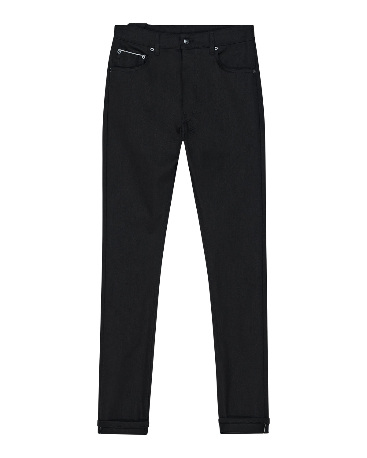 Mens Chitch Selvedge Raw Black Slim Denim Jeans - Black