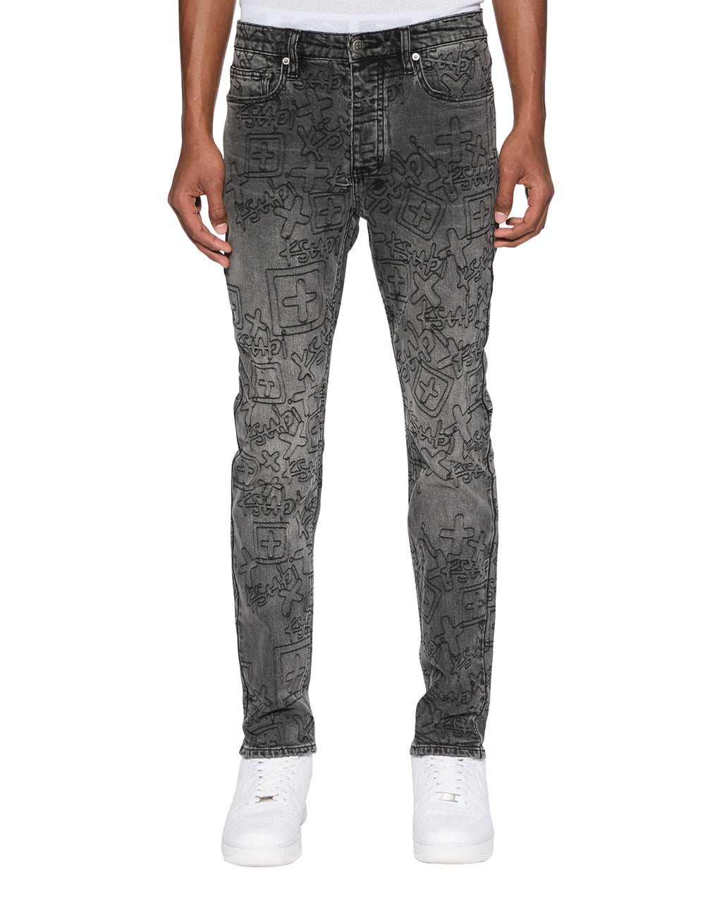 Mens Chitch Stencil Stitch Worn Grey Slim Denim Jeans - Grey