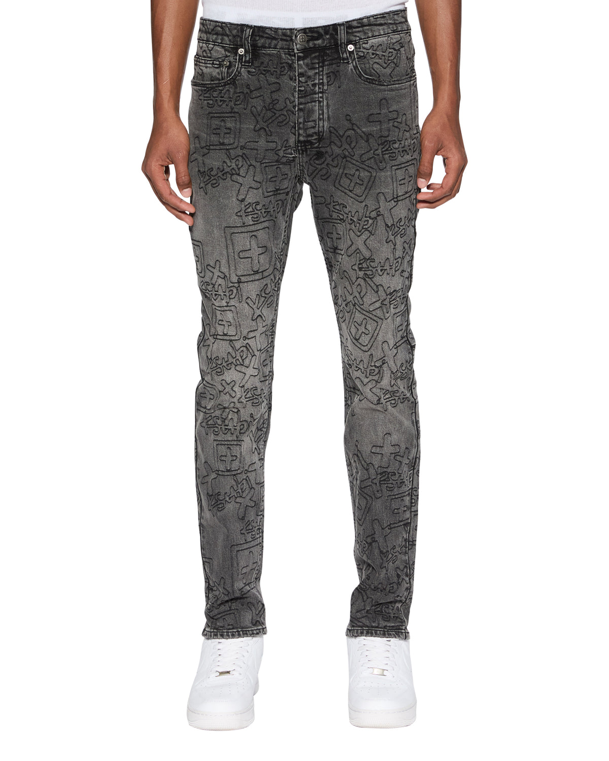 Mens Chitch Stencil Stitch Worn Grey Slim Denim Jeans - Grey