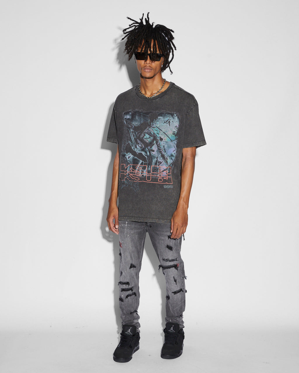 Mens Chitch Trashed Devil Slim Denim Jeans - Denim