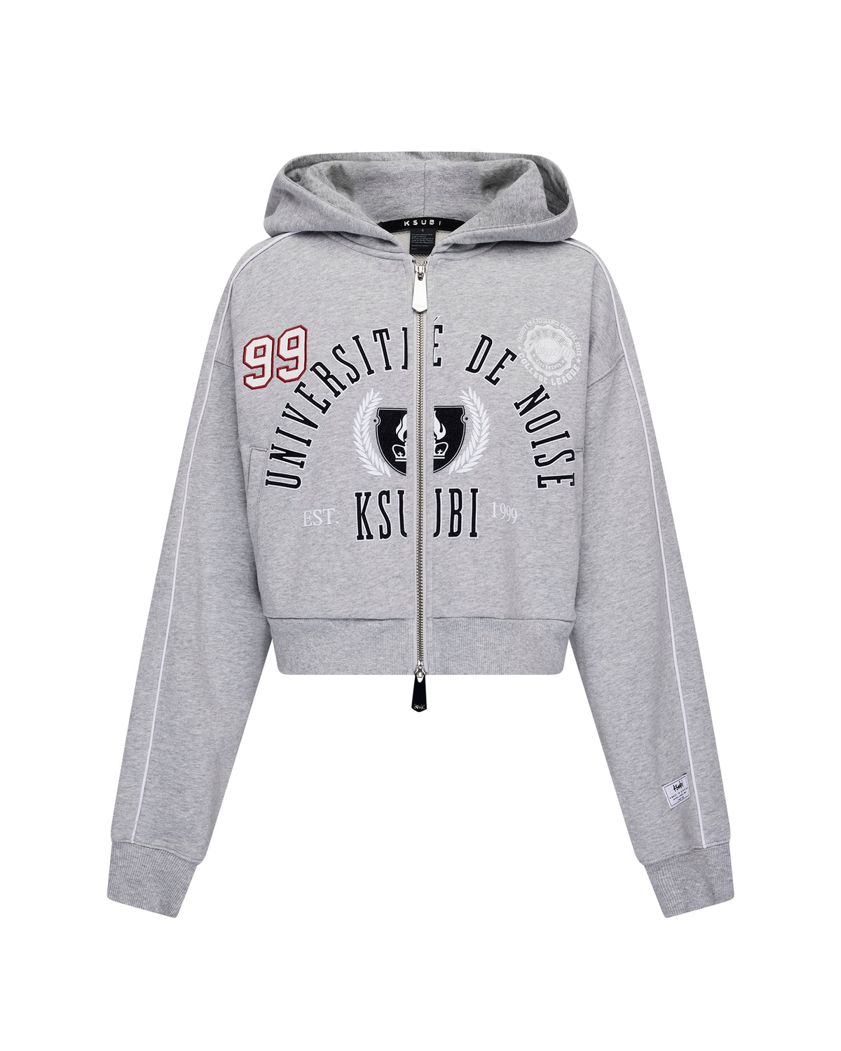 Womens College Origin Zip Hoodie Grey Marle Relaxed Fleece - Grey