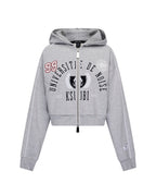 Womens College Origin Zip Hoodie Grey Marle Relaxed Fleece - Grey