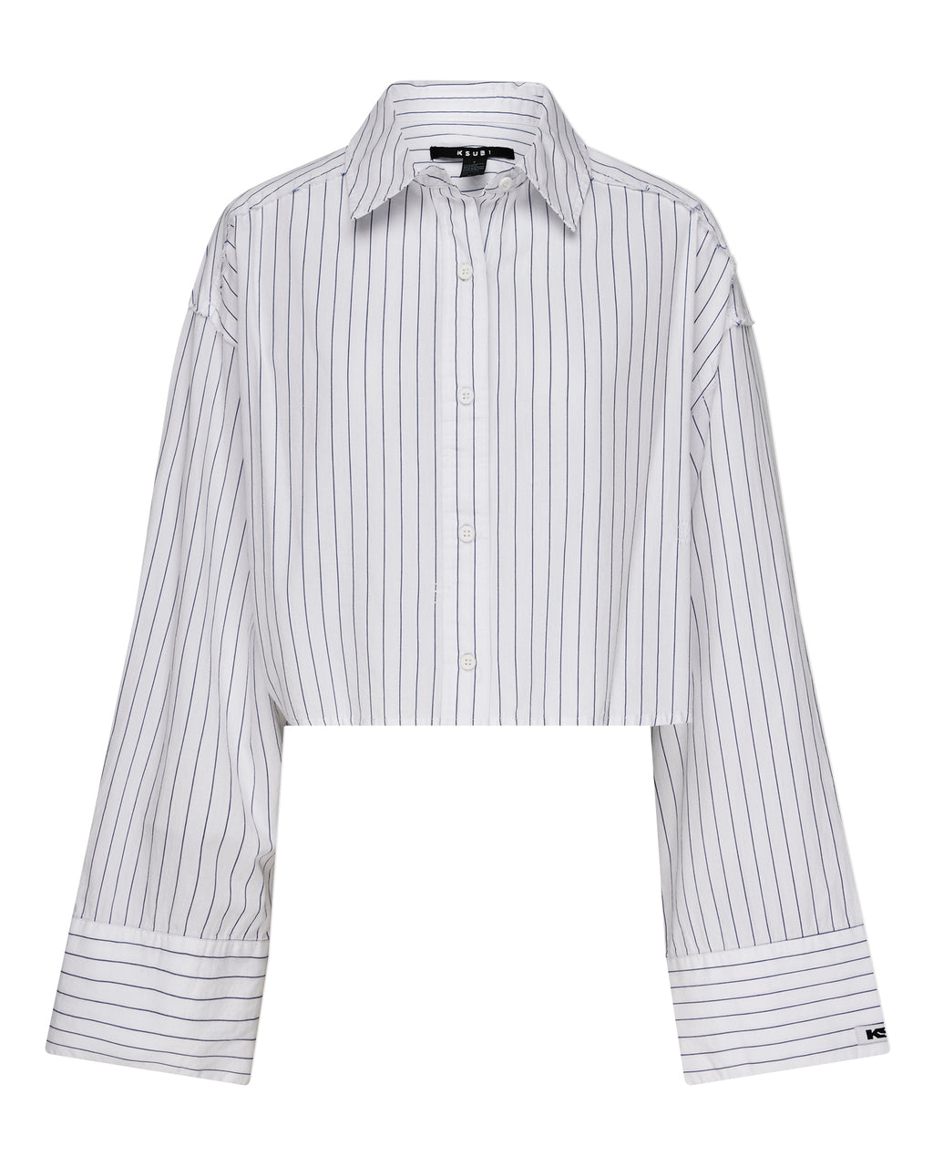 Womens Cropped Astra Ls Shirt Blue Stripe Oversized Shirts - Blue