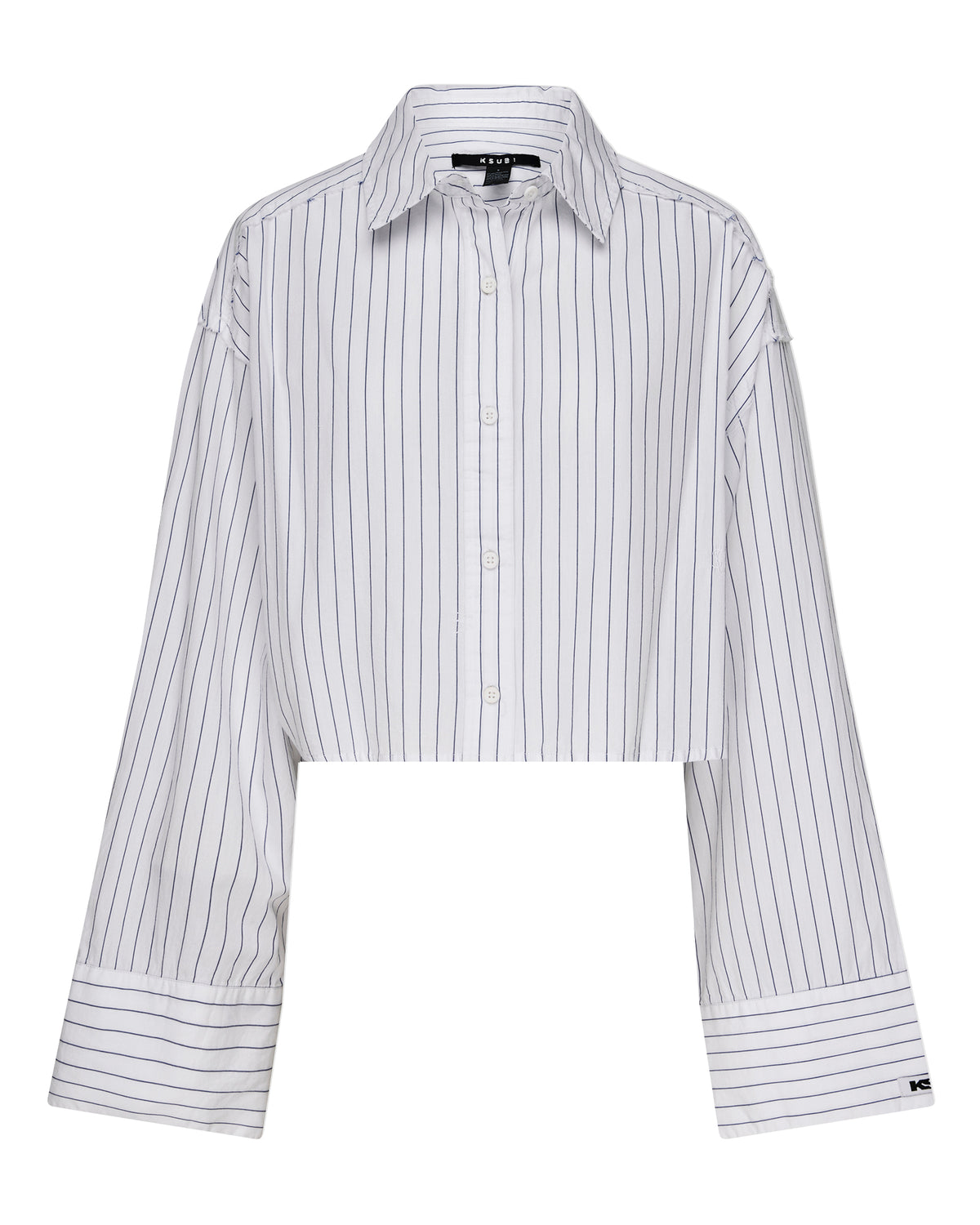Womens Cropped Astra Ls Shirt Blue Stripe Oversized Shirts - Blue