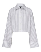 Womens Cropped Astra Ls Shirt Blue Stripe Oversized Shirts - Blue