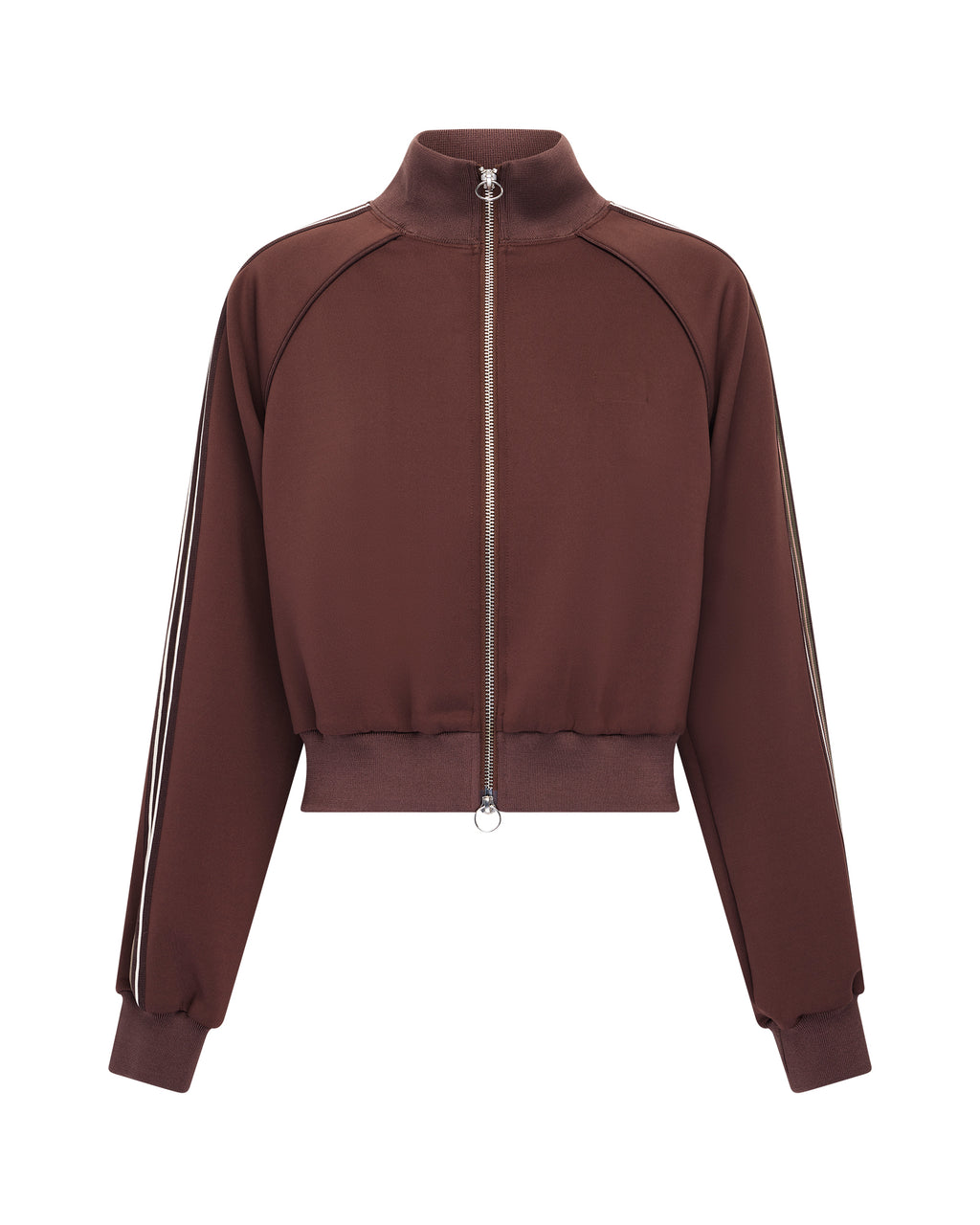 Womens Cropped Zip Trak Top Mocha Regular Fashion Tops - Brown