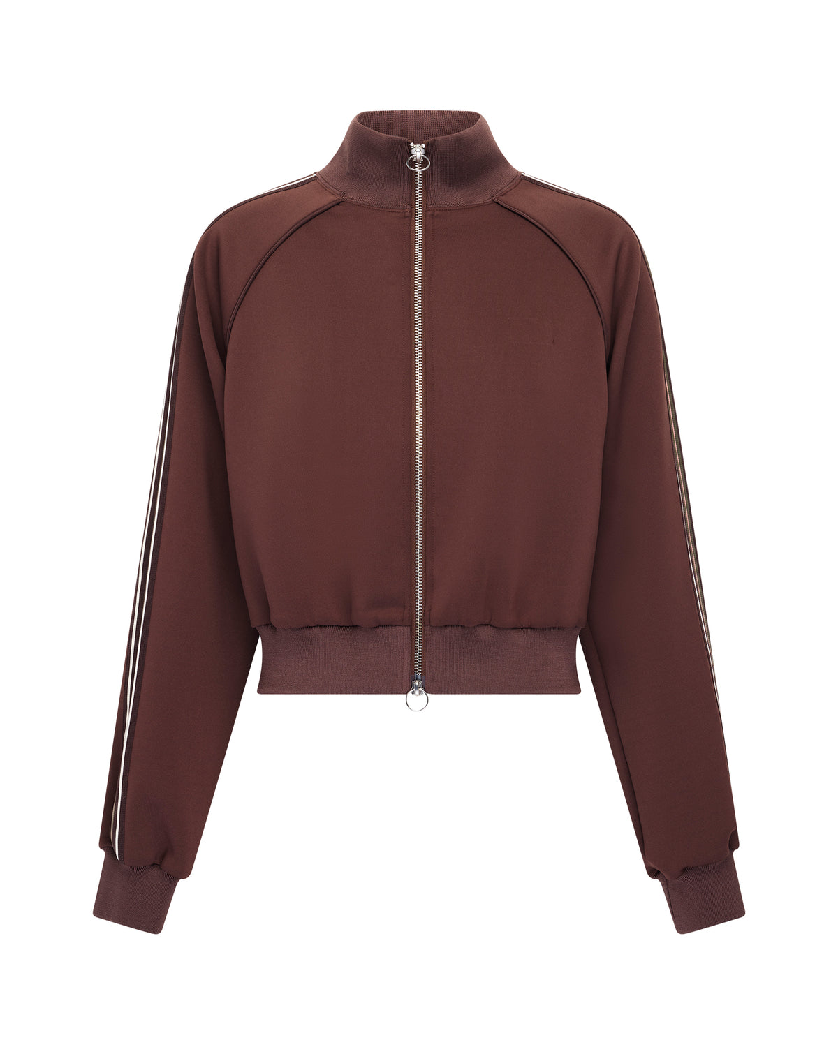 Womens Cropped Zip Trak Top Mocha Regular Fashion Tops - Brown