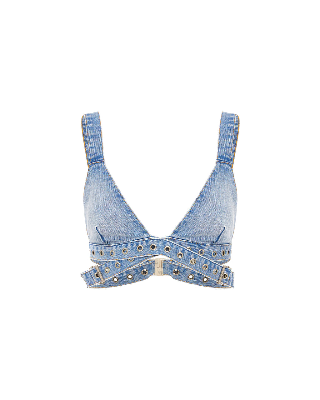 Womens Crossover Bralette Chroma Fitted Fashion Tops - Denim