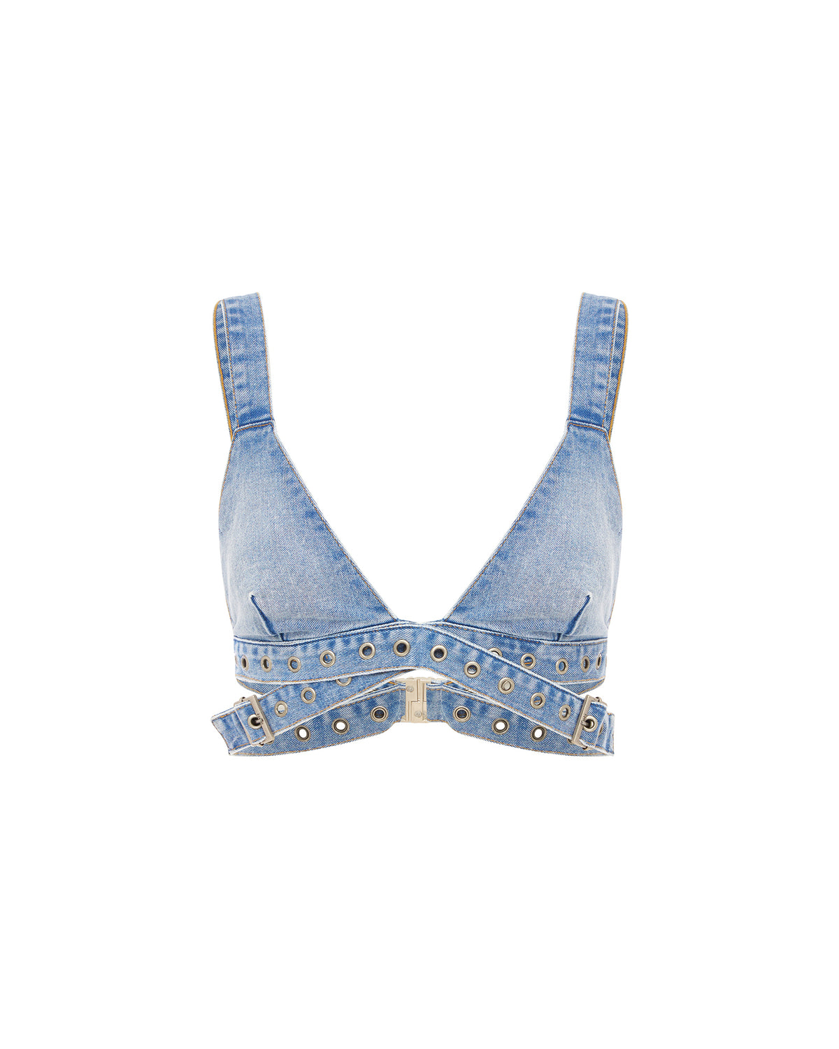 Womens Crossover Bralette Chroma Fitted Fashion Tops - Denim