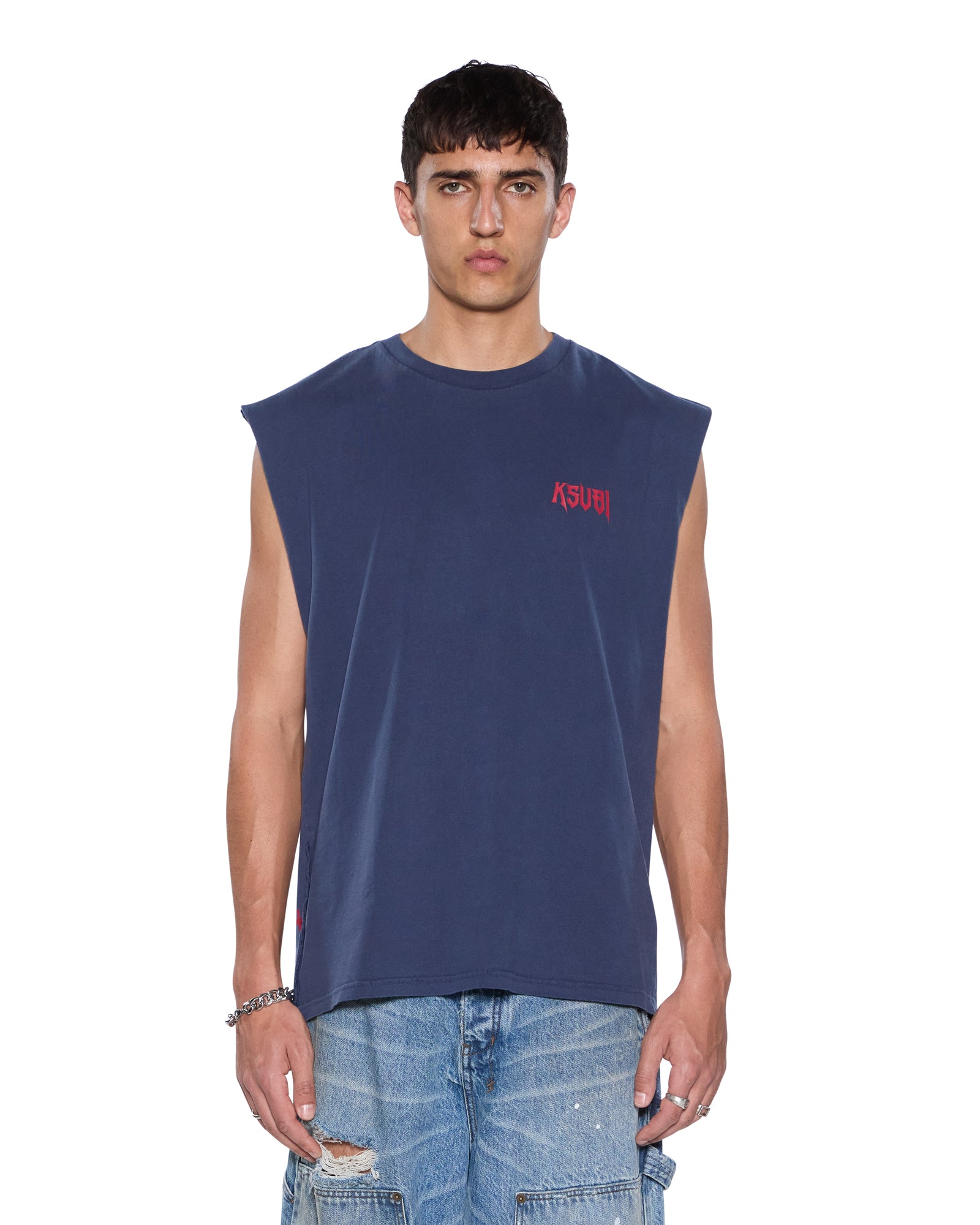 MENS  KINGDOM CUT OFF BIGGIE DEEP BLUE REGULAR TEES