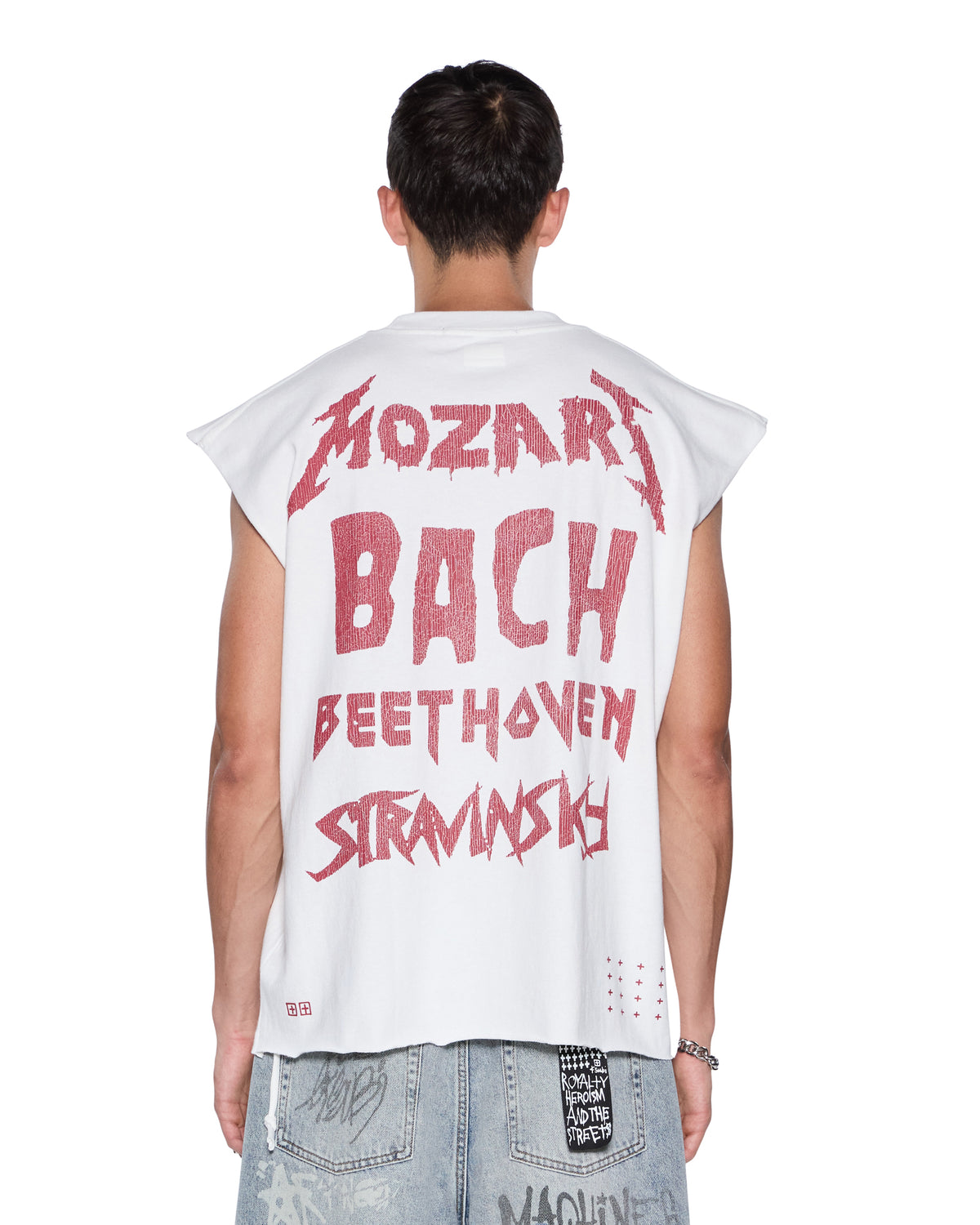 MENS LINE UP EKCESS CUT OFF TEE WHITE/RED TEES