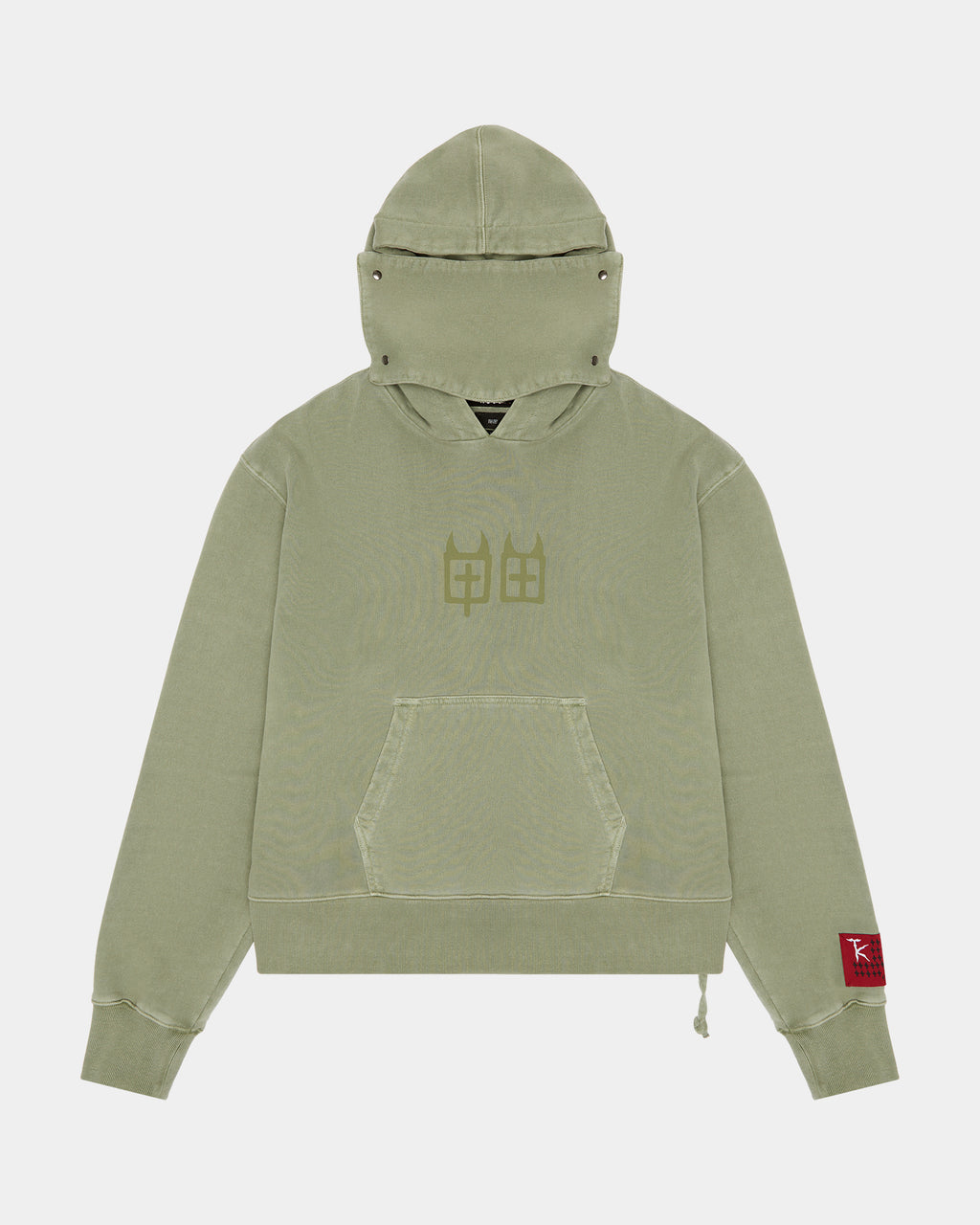 Mens Devil Trip Hoodie Khaki Oversized Fleece - Khaki