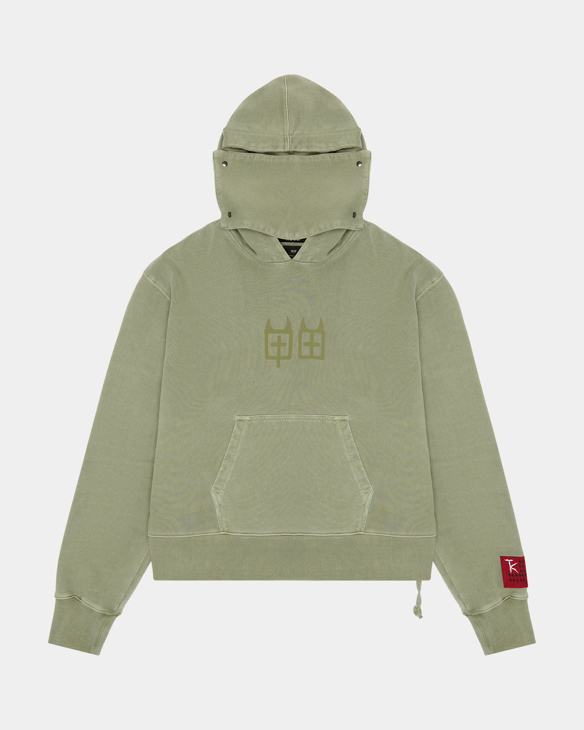 Mens Devil Trip Hoodie Khaki Oversized Fleece - Khaki