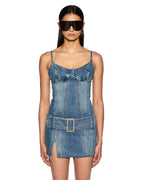 Womens Dauphine Belted Mini Aged Fitted Dresses - Denim