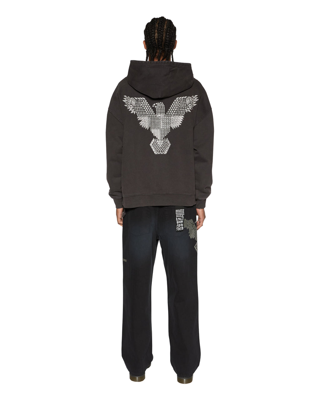 Mens Eagle Ekcess Hoodie Faded Black Oversized Fleece - Black