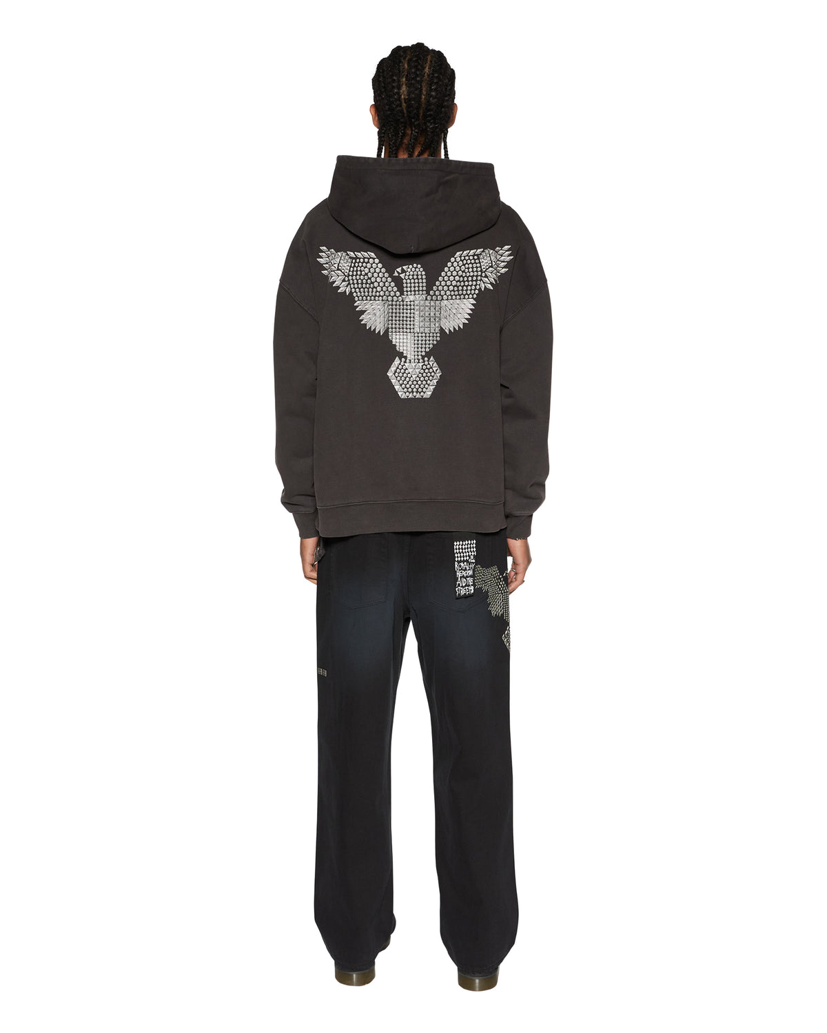 Mens Eagle Ekcess Hoodie Faded Black Oversized Fleece - Black