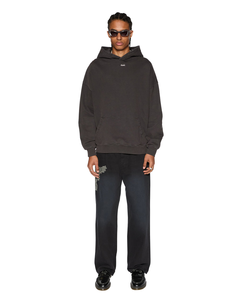 Mens Eagle Ekcess Hoodie Faded Black Oversized Fleece - Black
