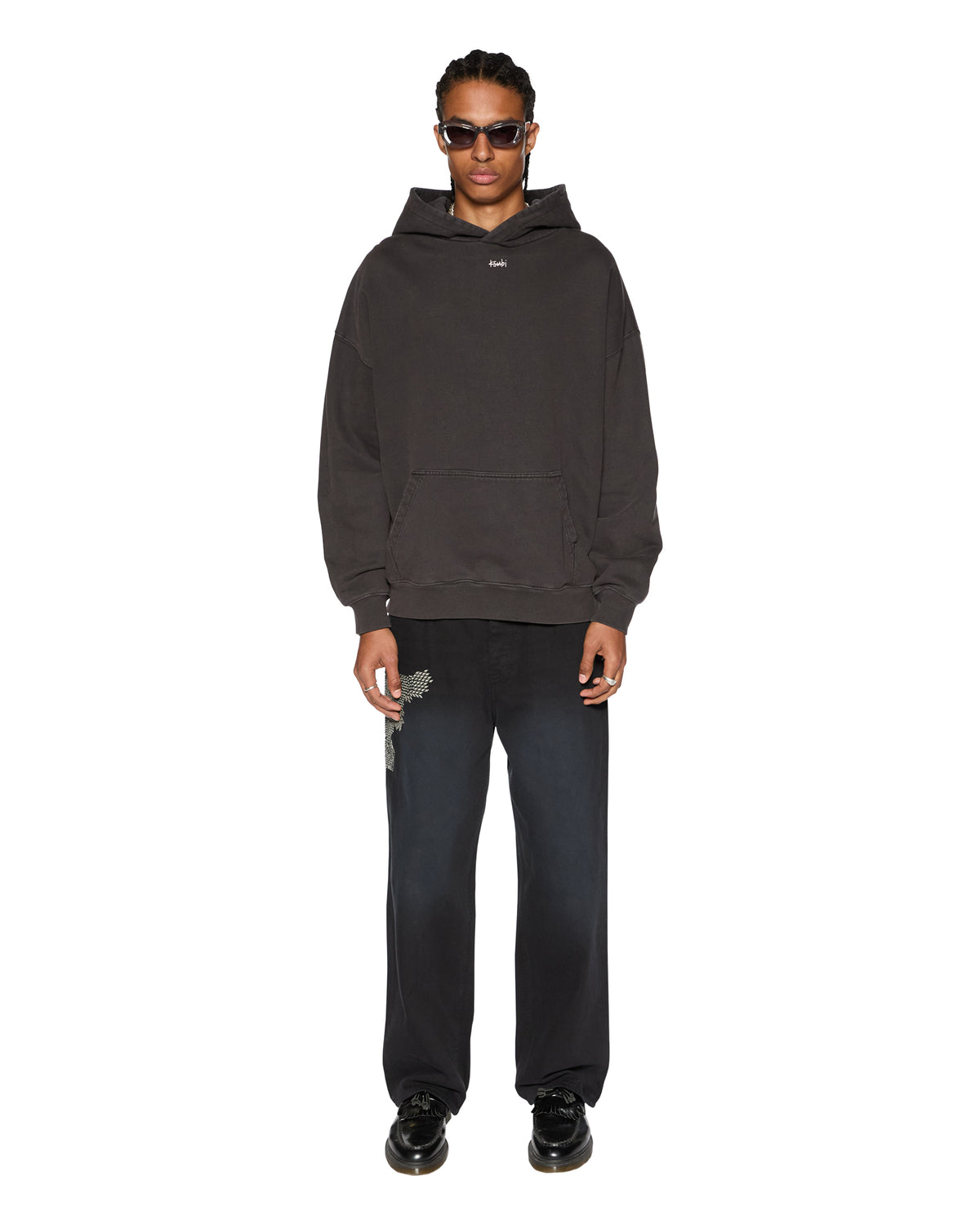 Mens Eagle Ekcess Hoodie Faded Black Oversized Fleece - Black
