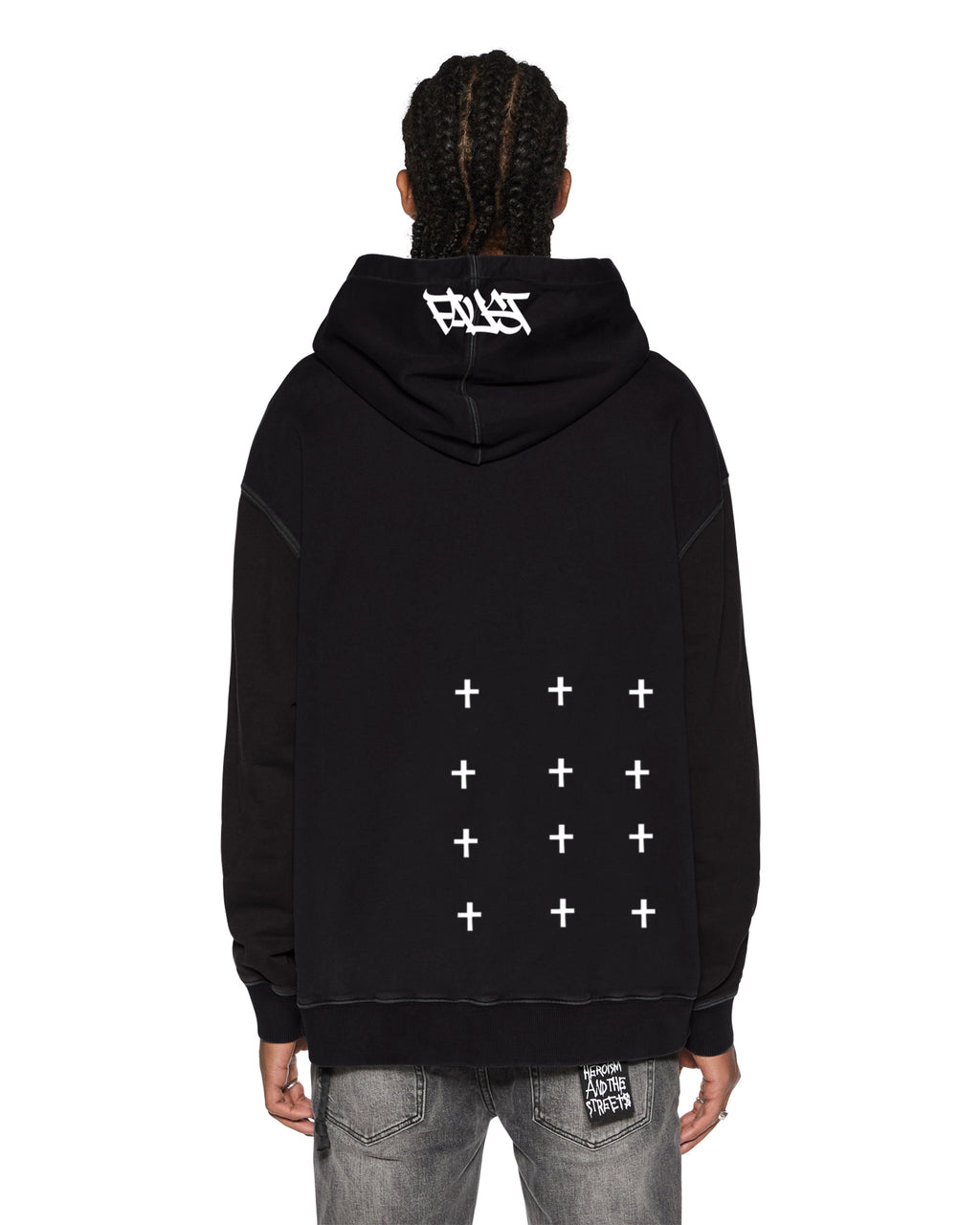 Mens Faust Biggie Hoodie Jet Black Oversized Fleece - Black