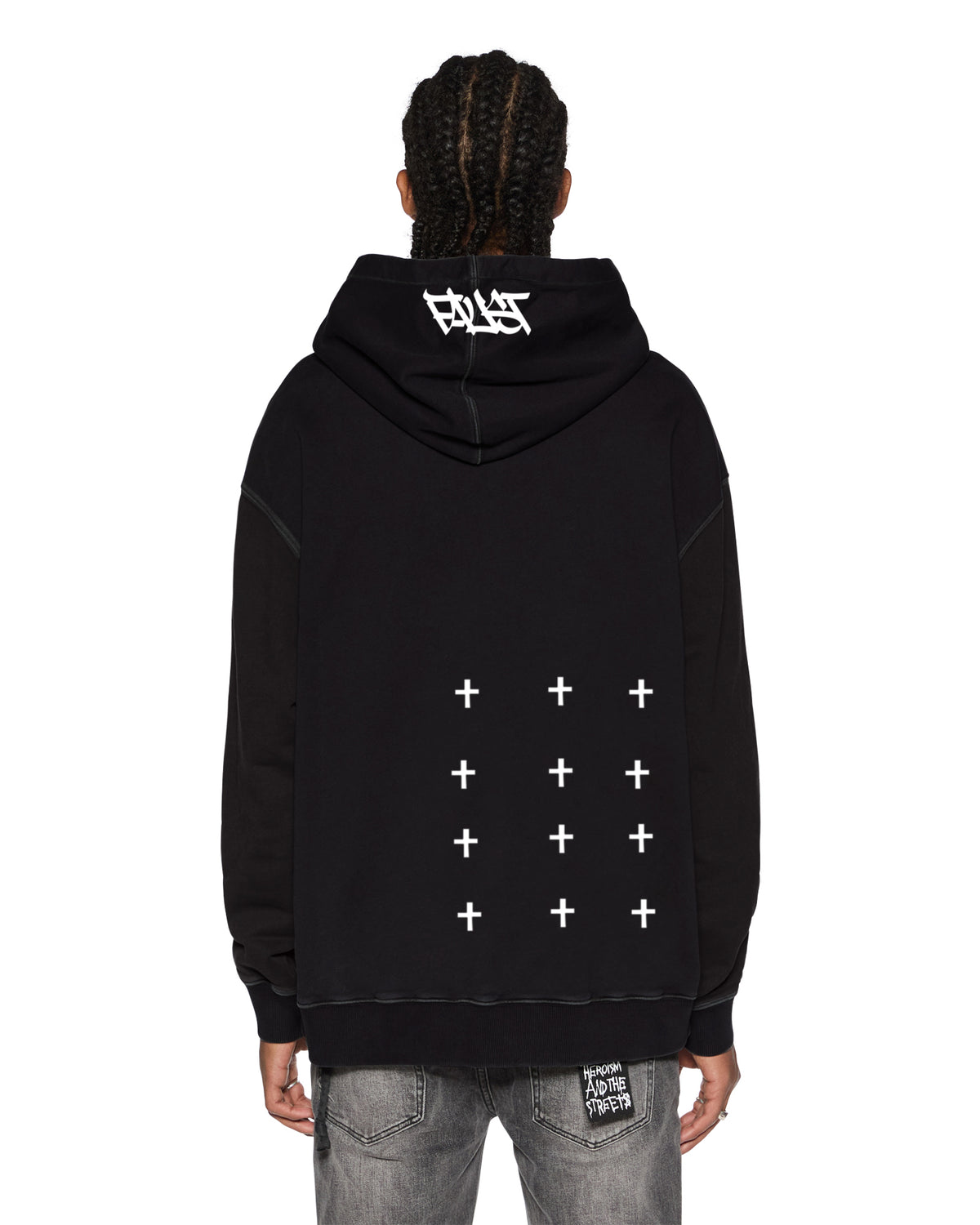 Mens Faust Biggie Hoodie Jet Black Oversized Fleece - Black